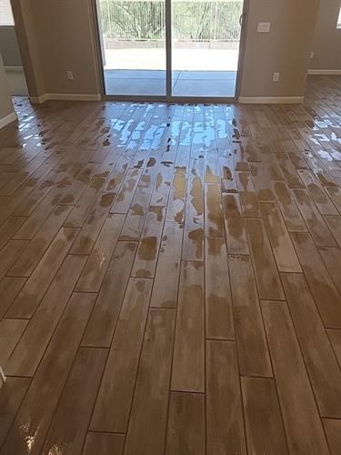 A freshly cleaned tile floor in new construction before closing.