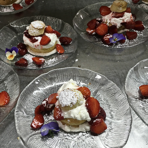 Fresh fruit shortcakes make the most of summer berries – dessert is always included in your dinner at the Tables of Content.