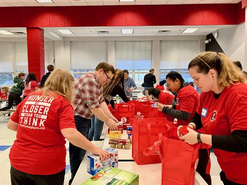Unpacking Red Bags and sorting food 