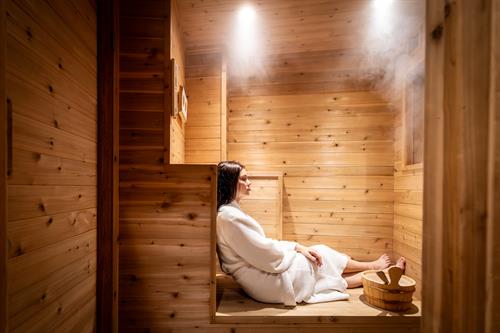 Guest relaxing in the on-site sauna.