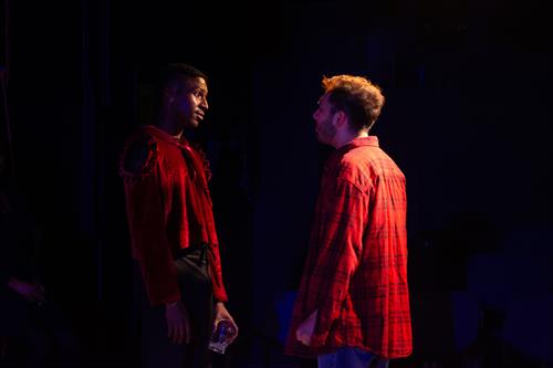 Gardy Gilbert and Ensemble Member Joshua Servantez in Wolves, by Steve Yockey, Directed by Dusty Brown. Photograph by Tom McGrath.