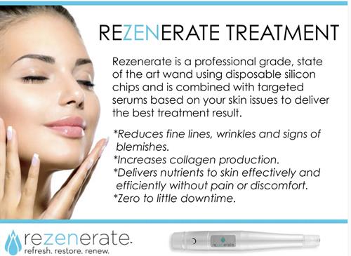 Revive and rejuvenate your skin with Rezenerate. This revolutionary pen utilized nano technology to help penetrate products further into the skin. Great for acne-prone skin and those looking to smooth out fine lines and wrinkles