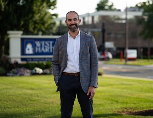 Attorney Aaron Frankel by West Hartford Town Hall. (Photo by Meredith Longo)