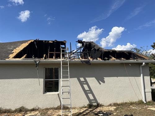 Fire damage to roof and trusses