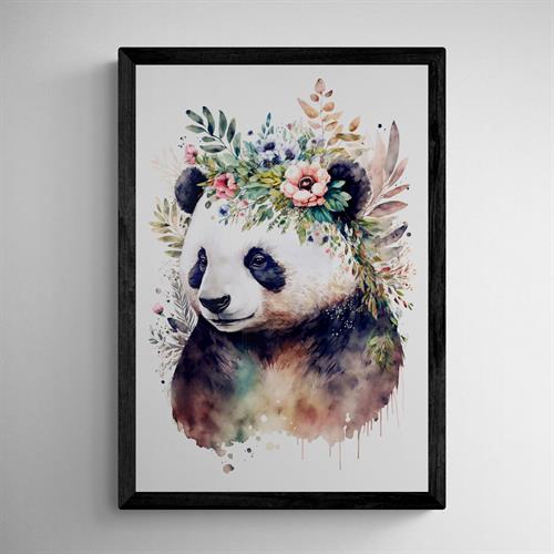 Panda Spirit Animal Framed Artwork | Mixed Media Watercolor Fine Art Print | Hand Embellished Bohemian Wall Hanging