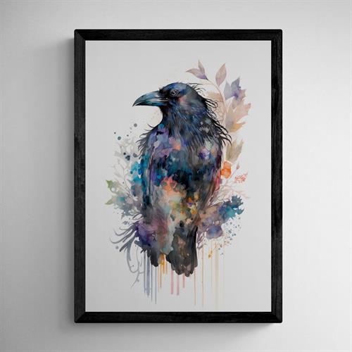 Raven Spirit Animal Framed Artwork | Mixed Media Watercolor Fine Art Print | Hand Embellished Bohemian Wall Hanging