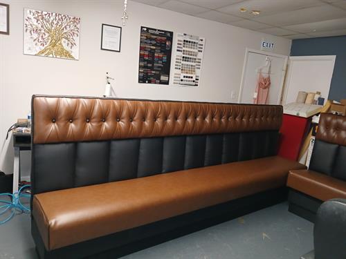 This booth was reupholster by Elegant Edge S&A Upholstery & Alterations This booth was reupholster by Elegant Edge S&A Upholstery & Alterations