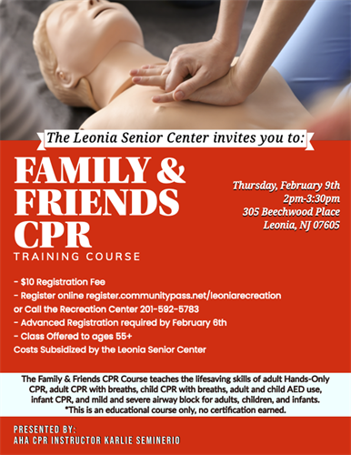 CPR Class for those 55+ on February 9