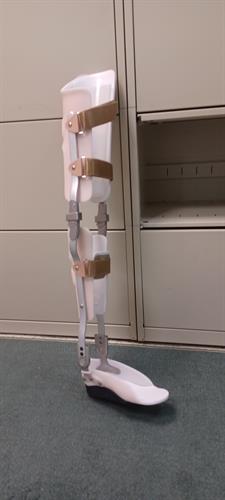 Full leg braces are available and customizable. This patient has had Polio since he was 1.