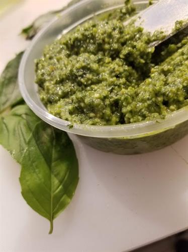 WE make Pesto Pizza but you can also take it home and create your own recipes with our delicious PESTO!