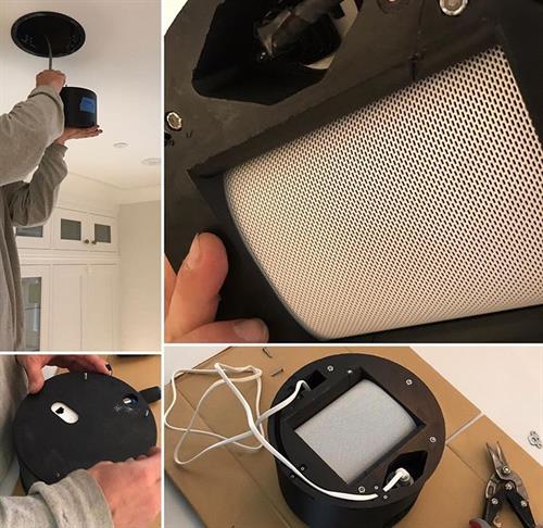 Sonos in the ceiling?! No problem. Custom made ceiling caddy because we are also engineers!