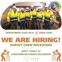 We are immediately hiring a Land Survey Department Lead - Registered Land Surveyor