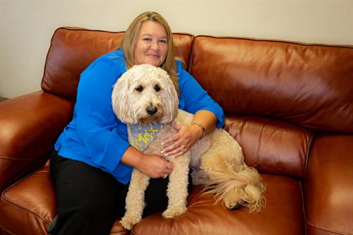 Closing Manager, Jamie Pennington with Max The Doodle