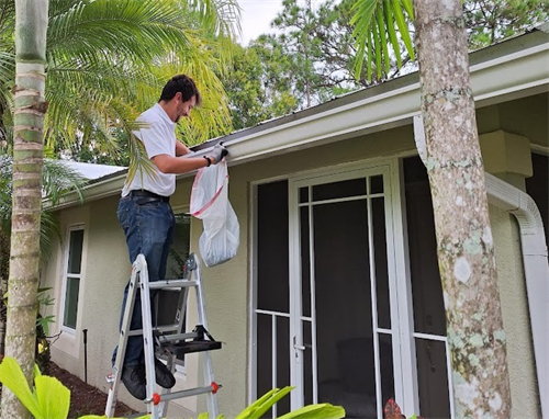 Alex cleaning gutters in a single family home in Jupiter Farms.