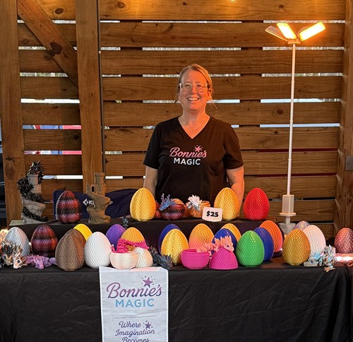 Booth with our 3D Prints - Everyone loves our Dragons!