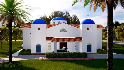 The Future new church will be built in front of the existing buildings. St John welcomes all Orthodox Christians.  