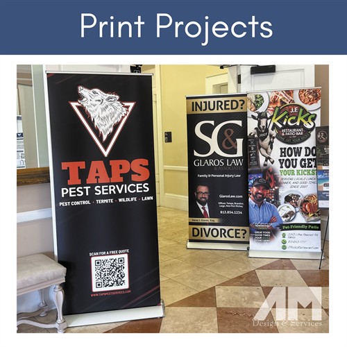 Print Projects - TAPS Pest Control, Glaros Law & Associates, JF Kicks