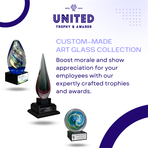 Customize beautiful awards to show appreciation for your employees. Look no further than our expertly crafted glass awards.