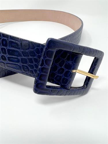 The BELINDA navy leather croc belt by Coco Indigo