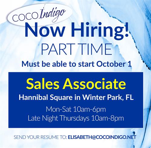 NOW HIRING FOR PART TIME SALES ASSOCIATES