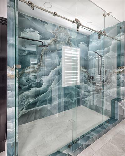One of our projects: Epic Modern Shower with Porcelain Slabs