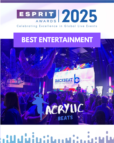 2025 Esprit Award Winner, Best Entertainment (Acrylic Beats - Hybrid, high energy show combining a DJ with live musicians and a mindblowing live painter!)