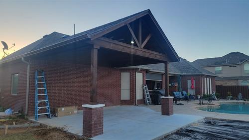 Concrete and Patio cover install with Brick pillars