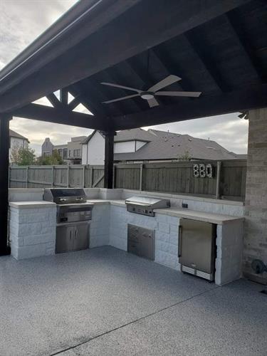 Concrete, Patio cover and outdoor kitchen