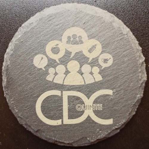 Engraved slate coaster for the Community Development Council of Quinte