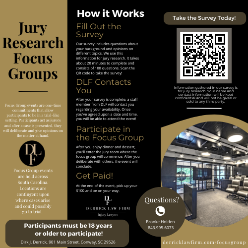 Your Voice Matters! Learn more at: https://www.derricklawfirm.com/library/derrick-law-firm-jury-research-focus-group.cfm