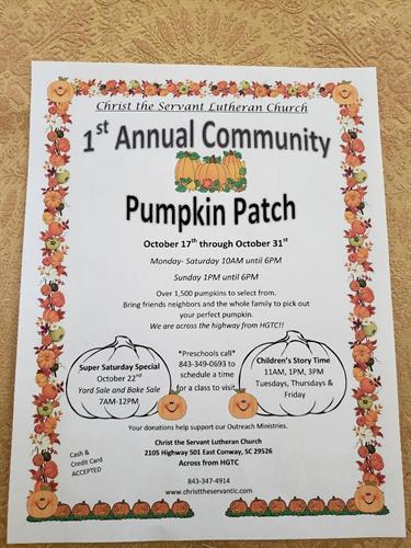 We're hosting a Pumpkin Patch for the Community. We'll have over 1500 pumpkins, so we know you'll find the perfect one.
