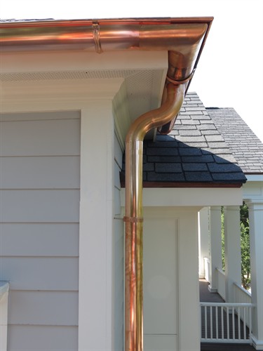 6in Copper Half Round with 4in Round Smooth Downspouts