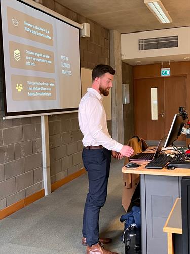 Founder, Cian McCarthy, giving a masterclass in business intelligence and data analytics at the University of Limerick in 2023
