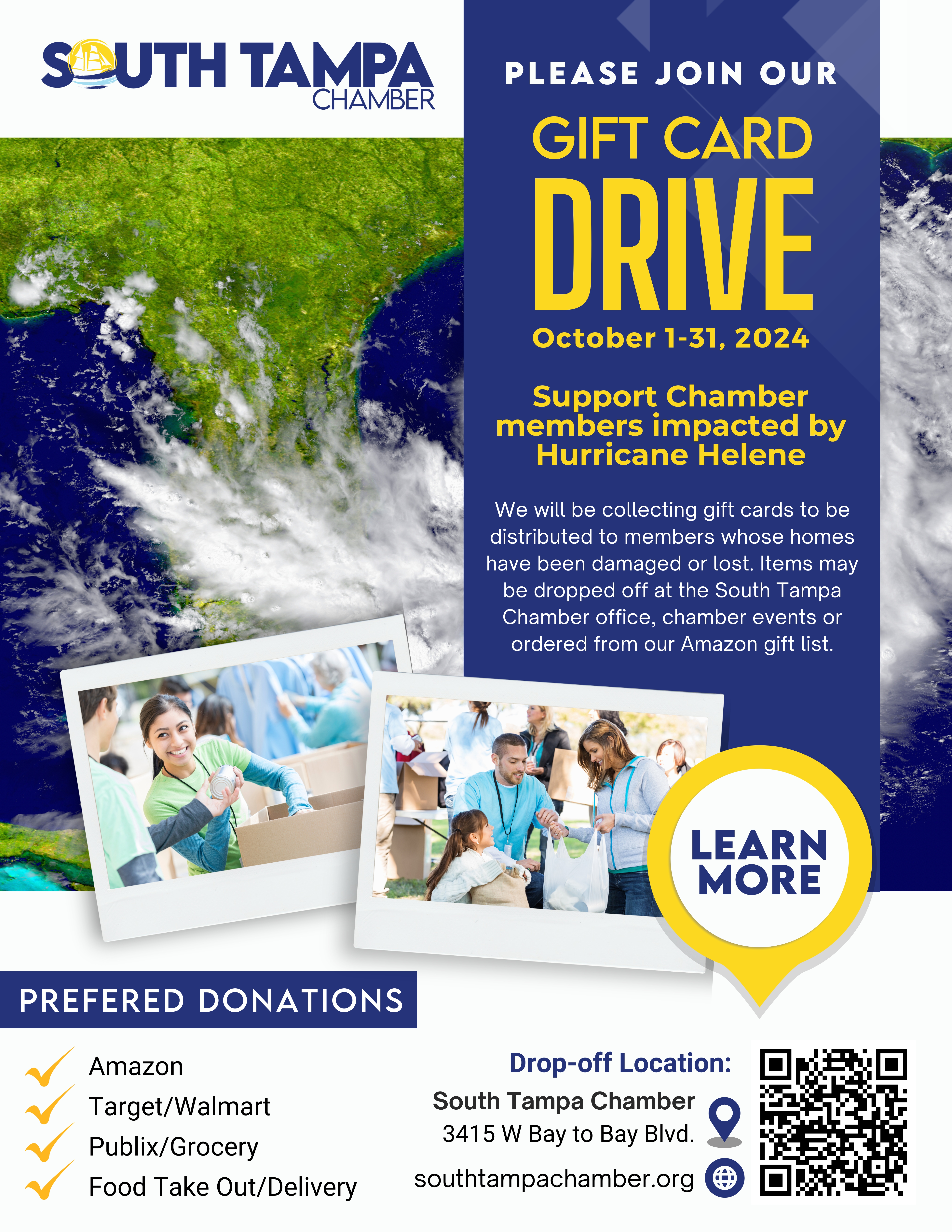 Image for South Tampa Chamber Member to Member Gift Card Drive for Hurricanes Helene & Milton