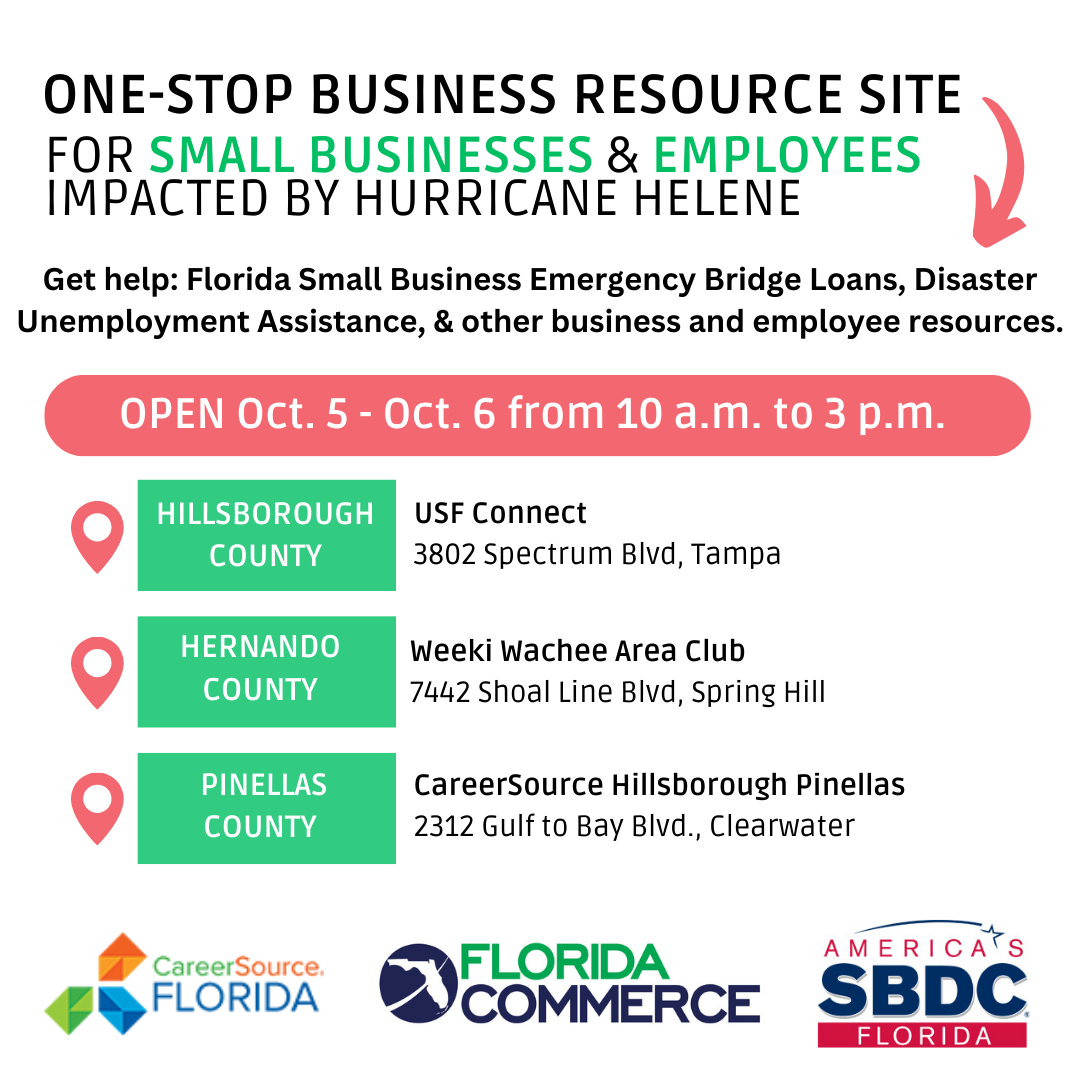 Image for Get Help: Florida Small Business Emergency Loans, Disaster Unemployment Assistance and other business/employee resources. - October 3