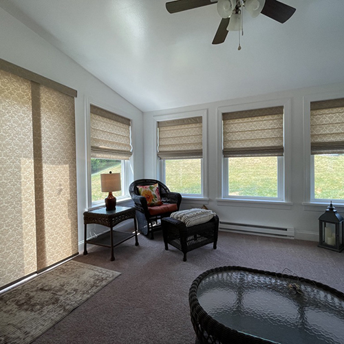 Classic Roman Shades and Sliding Panel