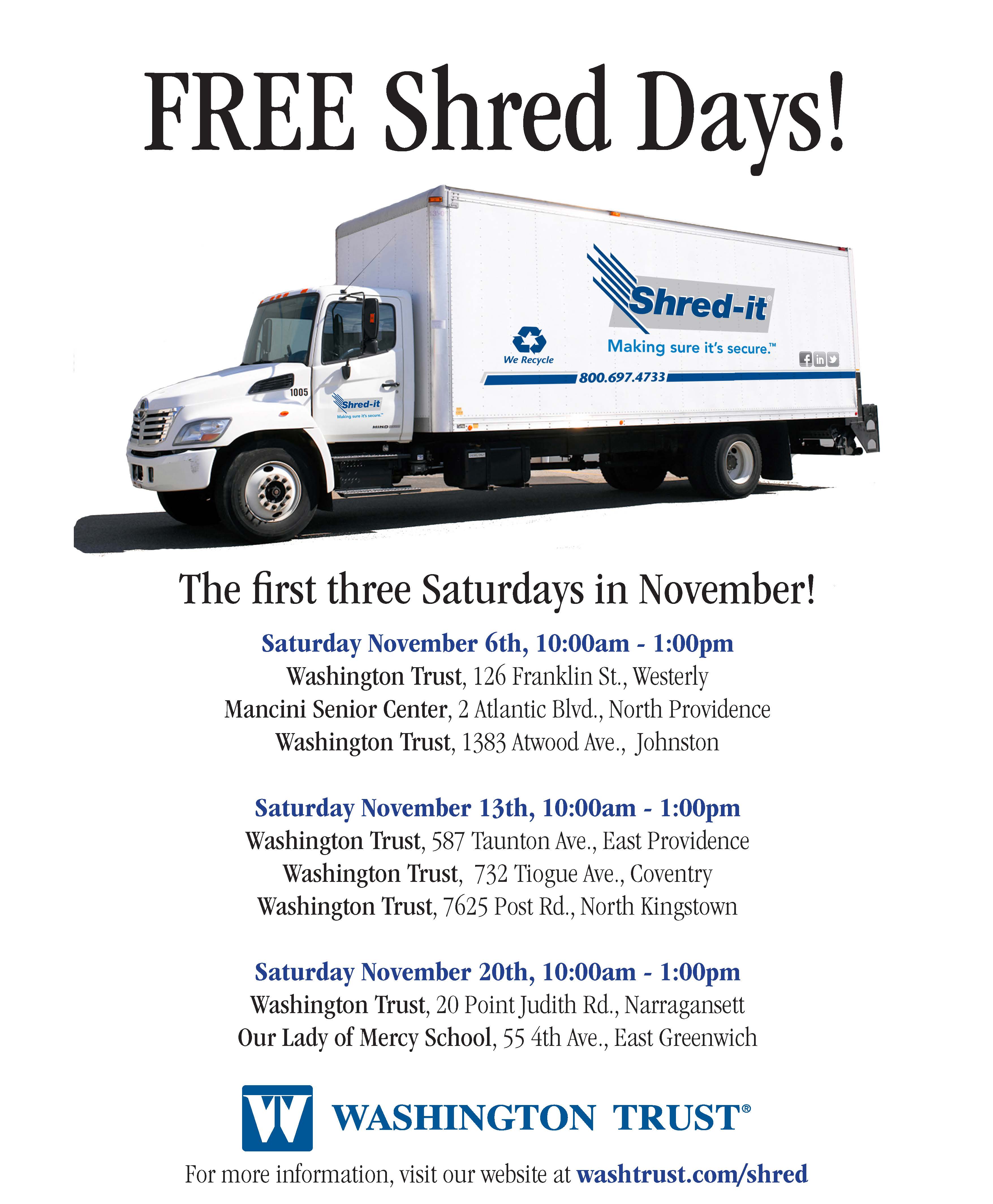 Washington Trust Bank is hosting Free Community Shred Days