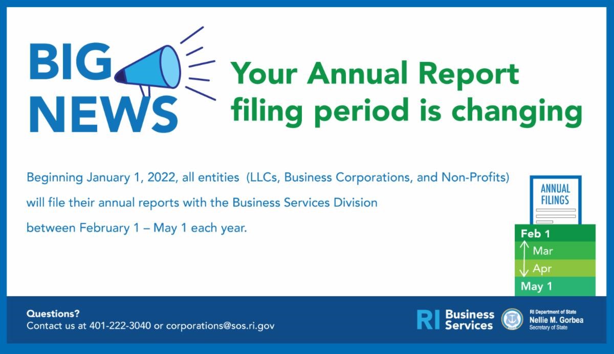 Annual Report filing period is changing