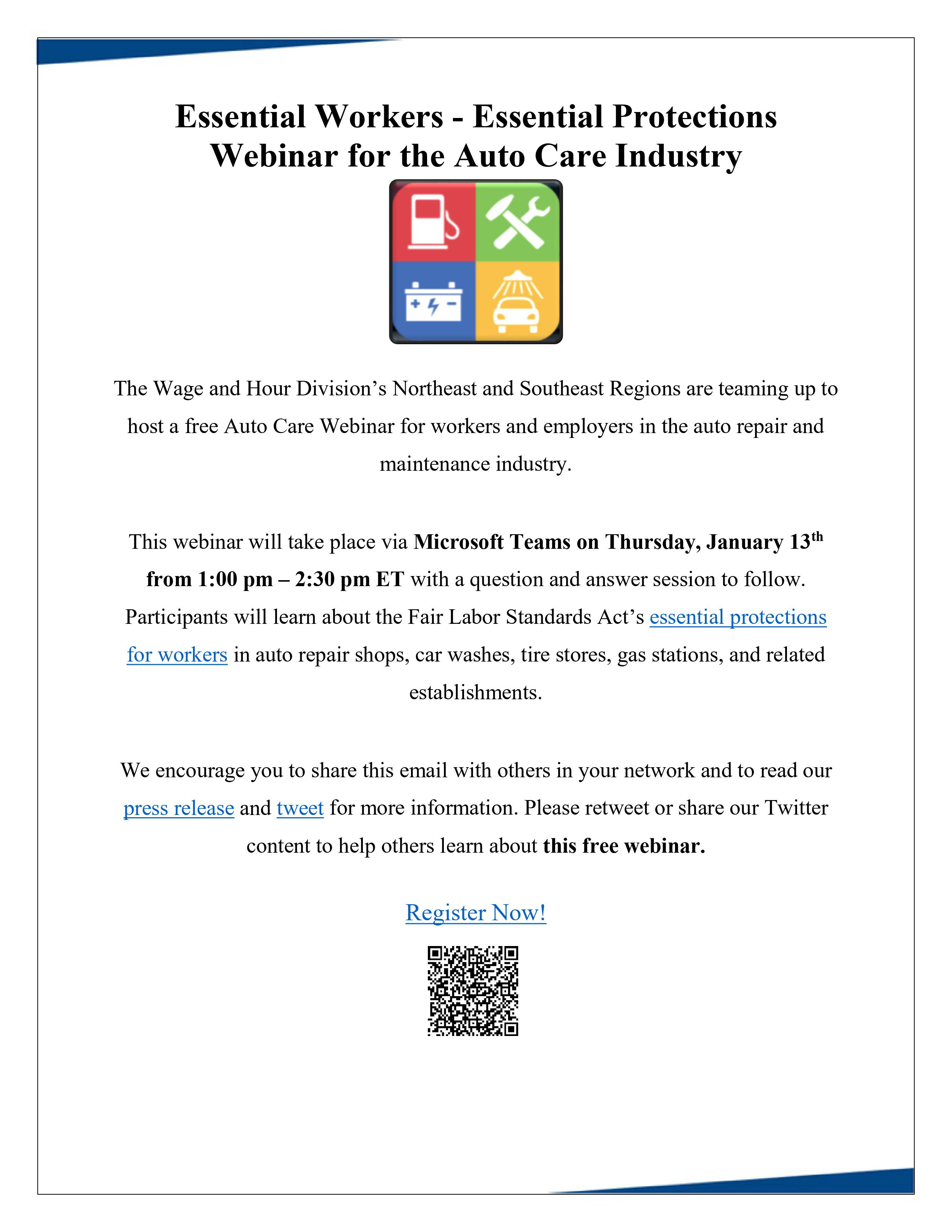 Essential Workers - Essential Protections Webinar for the Auto Care Industry