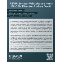 Beneficial Ownership Information (BOI) Reporting Event with Sen. Whitehouse & FinCEN Director Gacki