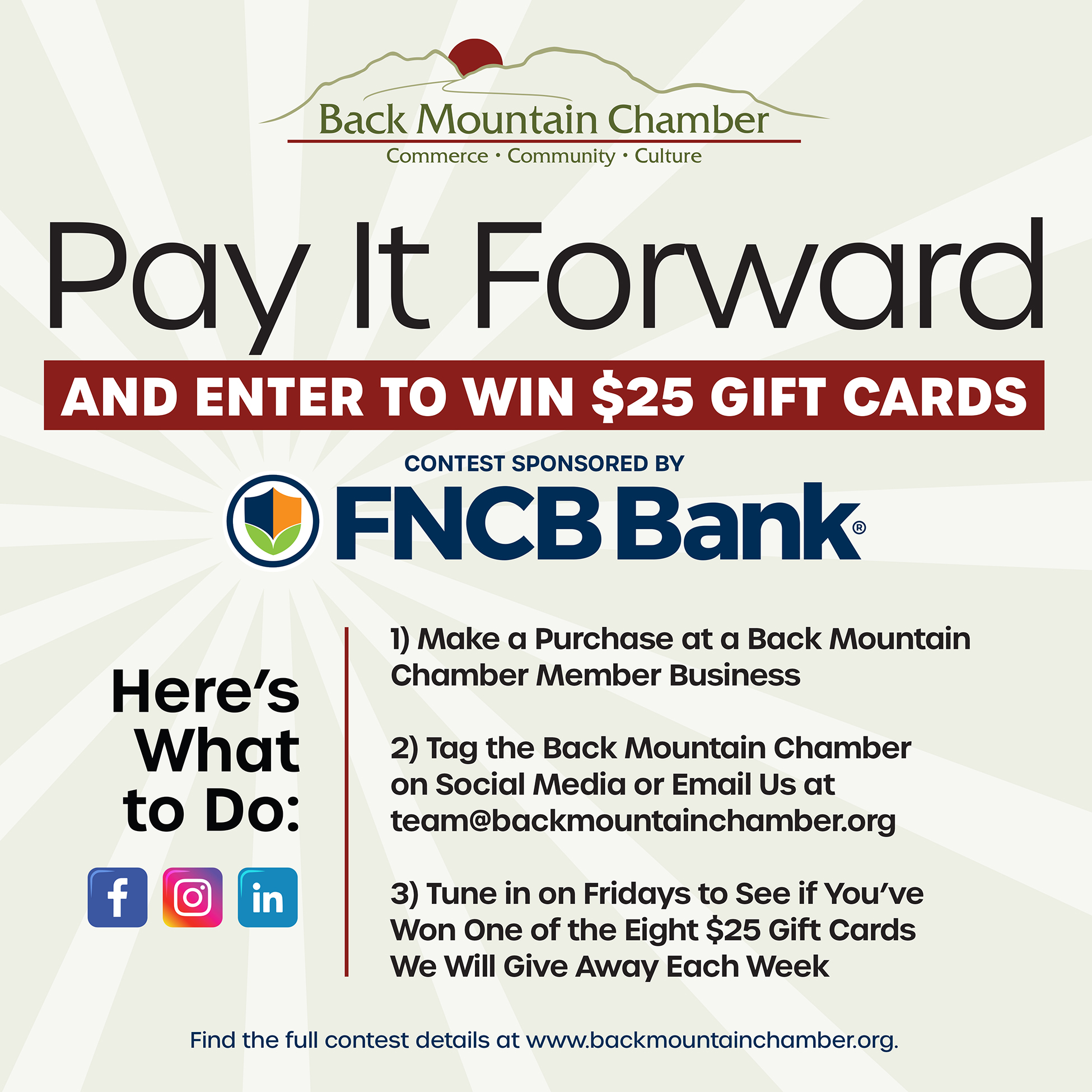 Image for ​Back Mountain Chamber's Pay It Forward Contest Sponsored by FNCB Bank