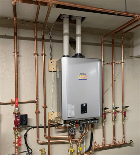 Rinnai high-efficiency boiler professionally installed by All Mechanical Service.