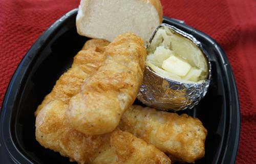 Serving Deep Fried Beer Battered Cod, Fridays 11a to 8p