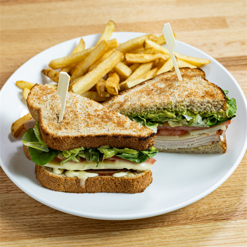 Turkey & Swiss Sandwich with a side of fries