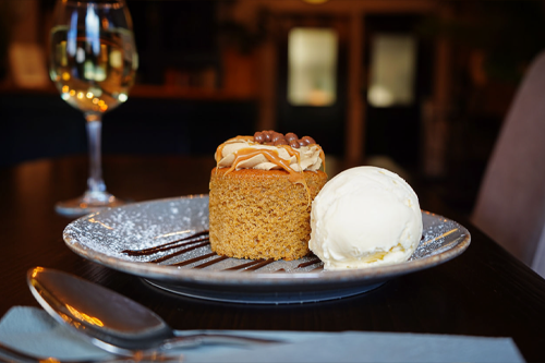 Warm sponge and ice cream to finish.