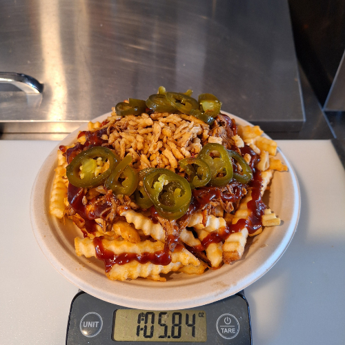 Loaded Fries - Pulled Pork, Housemade Coleslaw, Onion Straws, Housemade Candied Jalapenos