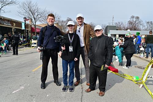 Elmhurst Magazine Parade Crew: EM Photographer Victory Hilitski, Video Director Atticus Fair, EM Publisher Scott Jonlich, Editor Larry Atseff.