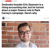 OBOT Member Profile: Zenbooks founder Eric Saumure is a rising accounting star, but he turned down a major finance role in Mark Carney’s campaign. Here’s why