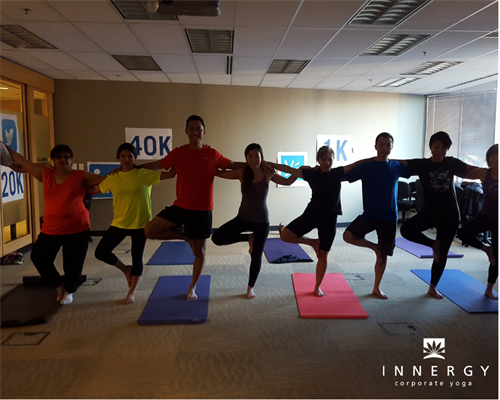 Corporate Yoga brings everyone together for a healthy activity.