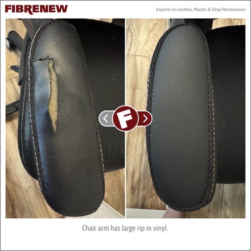 Before and after picture of repaired office chair arm rest